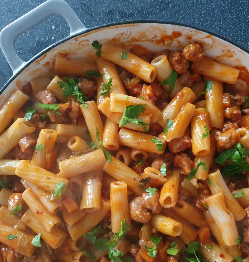 Low FODMAP Sausage Ragu with Gluten-Free Pasta
